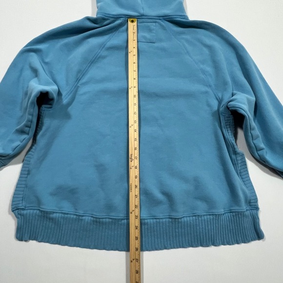 American Eagle Hoodie Oversized Ribbed Fleece Pullover Blue Split Hem Women L - Picture 5 of 14